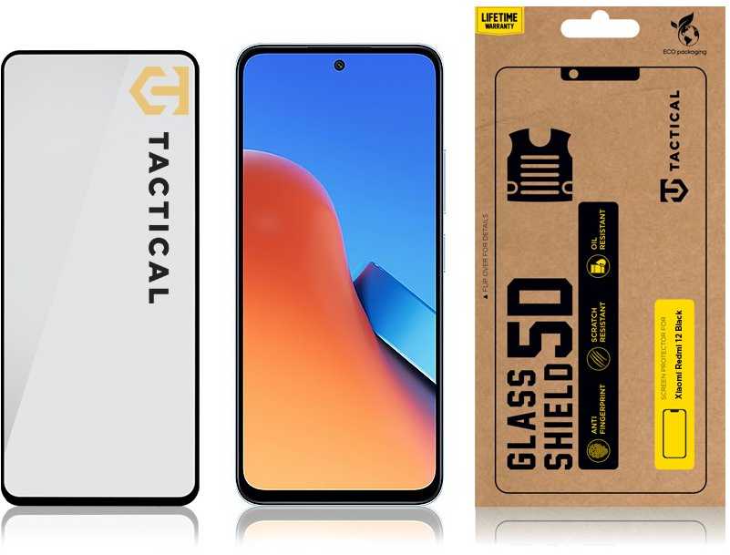Tactical apsauginis stiklas Shield 5D skirtas Xiaomi Redmi 12 4G/5G su juodos spalvos krašteliu