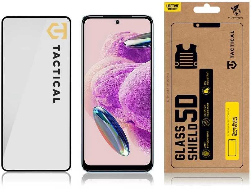 Tactical apsauginis stiklas Shield 5D skirtas Xiaomi Redmi Note 12S su juodos spalvos krašteliu