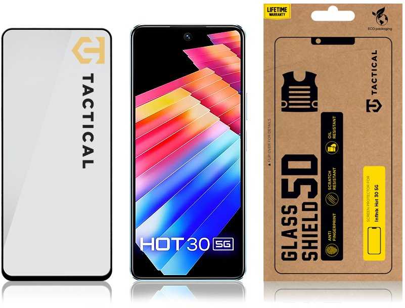 Tactical apsauginis stiklas Shield 5D skirtas Infinix Hot 30 5G su juodos spalvos krašteliu