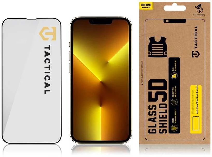 Tactical apsauginis stiklas Shield 5D skirtas Apple iPhone 13 Pro Max/14 Plus su juodos spalvos krašteliu