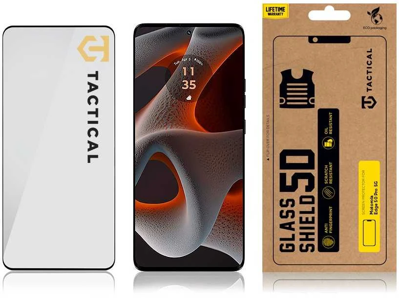 Tactical apsauginis stiklas Shield 5D skirtas Motorola Edge 50 Pro 5G su juodos spalvos krašteliu