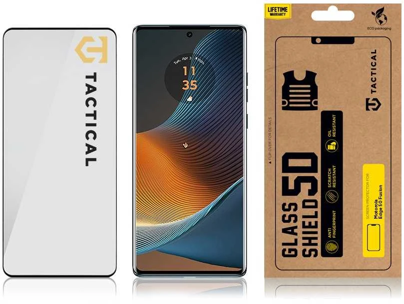 Tactical apsauginis stiklas Shield 5D skirtas Motorola Edge 50 Fusion su juodos spalvos krašteliu