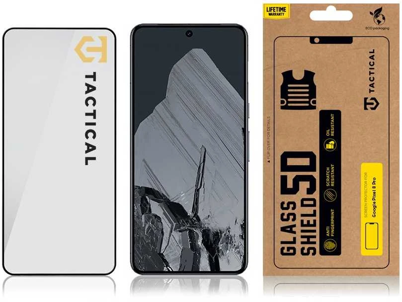 Tactical apsauginis stiklas Shield 5D skirtas Google Pixel 8 Pro su juodos spalvos krašteliu