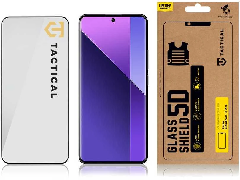 Tactical apsauginis stiklas Shield 5D skirtas Xiaomi Redmi Note 13 Pro+ 5G su juodos spalvos krašteliu