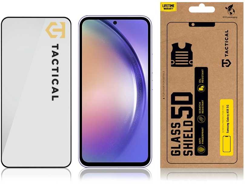 Tactical apsauginis stiklas Shield 5D skirtas Samsung Galaxy A56 su juodos spalvos krašteliu