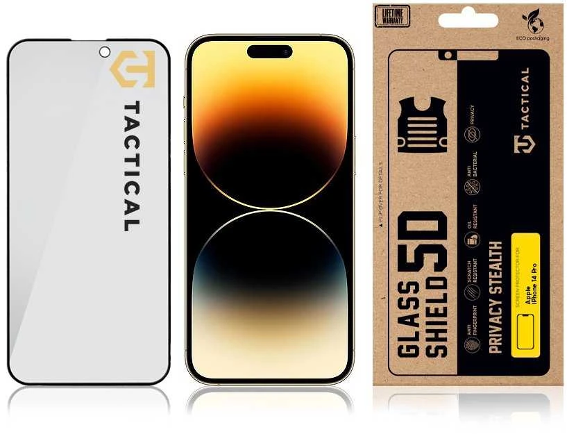 Tactical Apsauginis stiklas Shield Privacy Stealth 5D skirtas Apple iPhone 14 Pro Juodas
