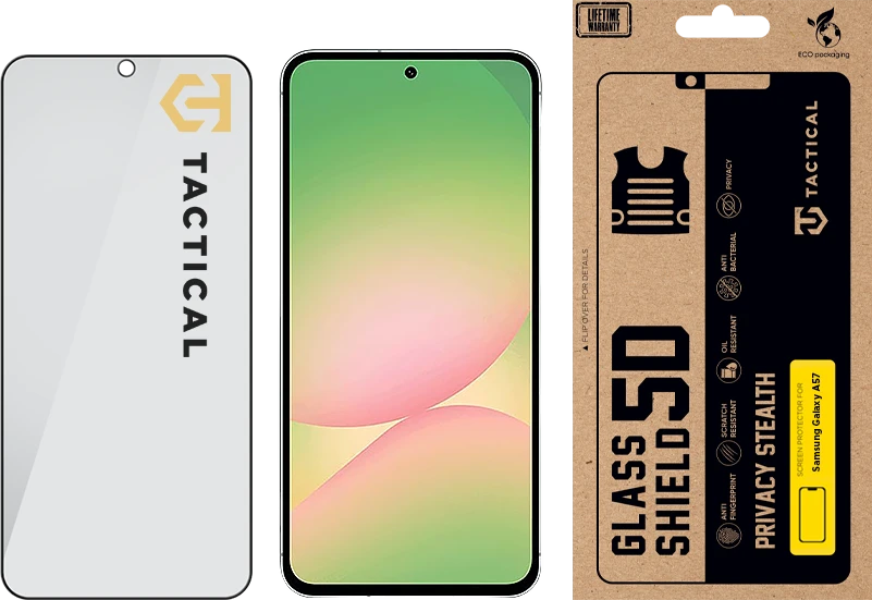 Tactical Apsauginis stiklas Shield Privacy Stealth 5D skirtas Samsung Galaxy A57 juodos spalvos