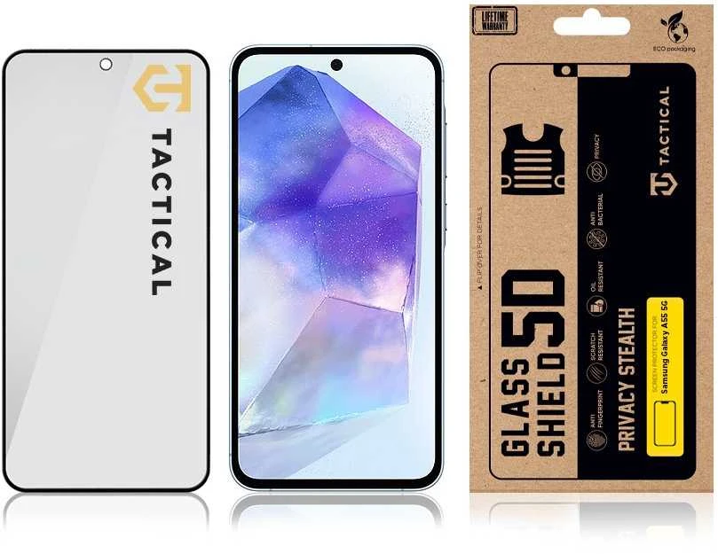 Tactical Apsauginis stiklas Shield Privacy Stealth 5D skirtas Samsung Galaxy A55 5G Juodas