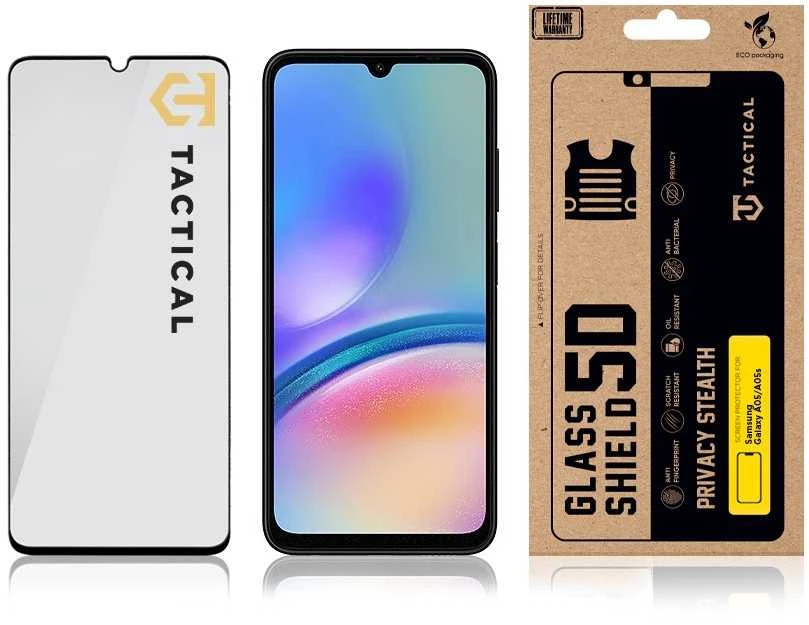 Tactical Apsauginis stiklas Shield Privacy Stealth 5D skirtas Samsung Galaxy A05/A05s Juodas