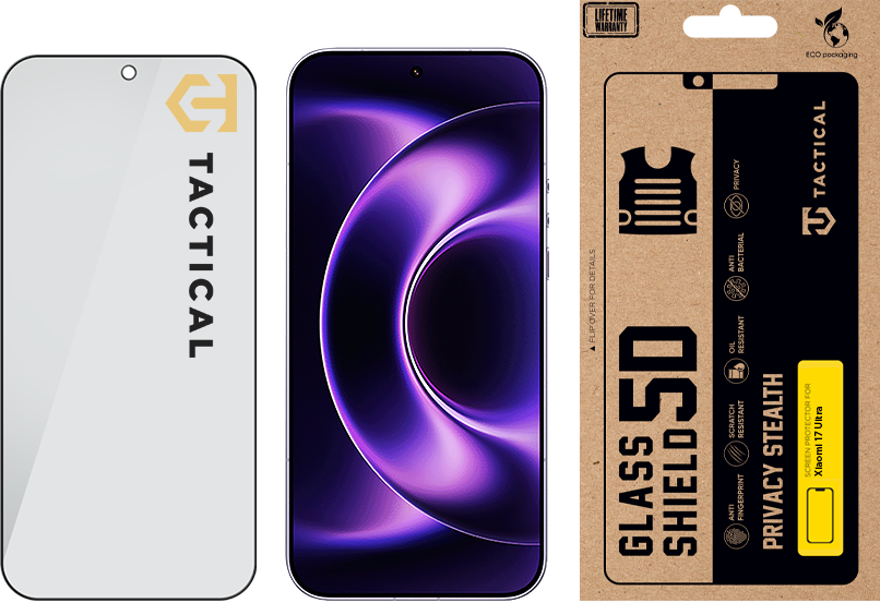 Tactical Apsauginis stiklas Shield Privacy Stealth 5D for Xiaomi 17 Ultra Juodas