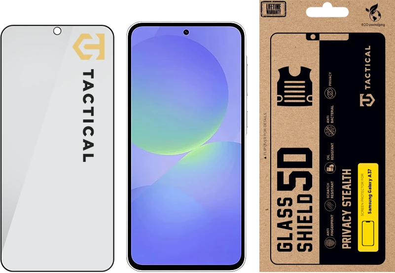 Tactical Apsauginis stiklas Shield Privacy Stealth 5D skirtas Samsung Galaxy A37 juodos spalvos