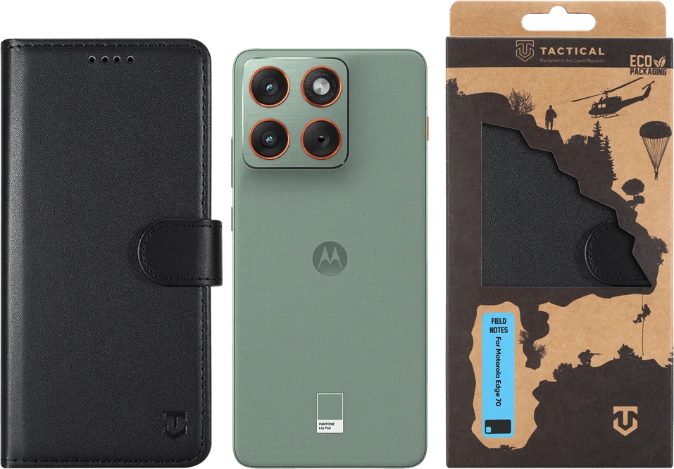 Tactical Field Notes dėklas skirtas Motorola Edge 70 juodos spalvos