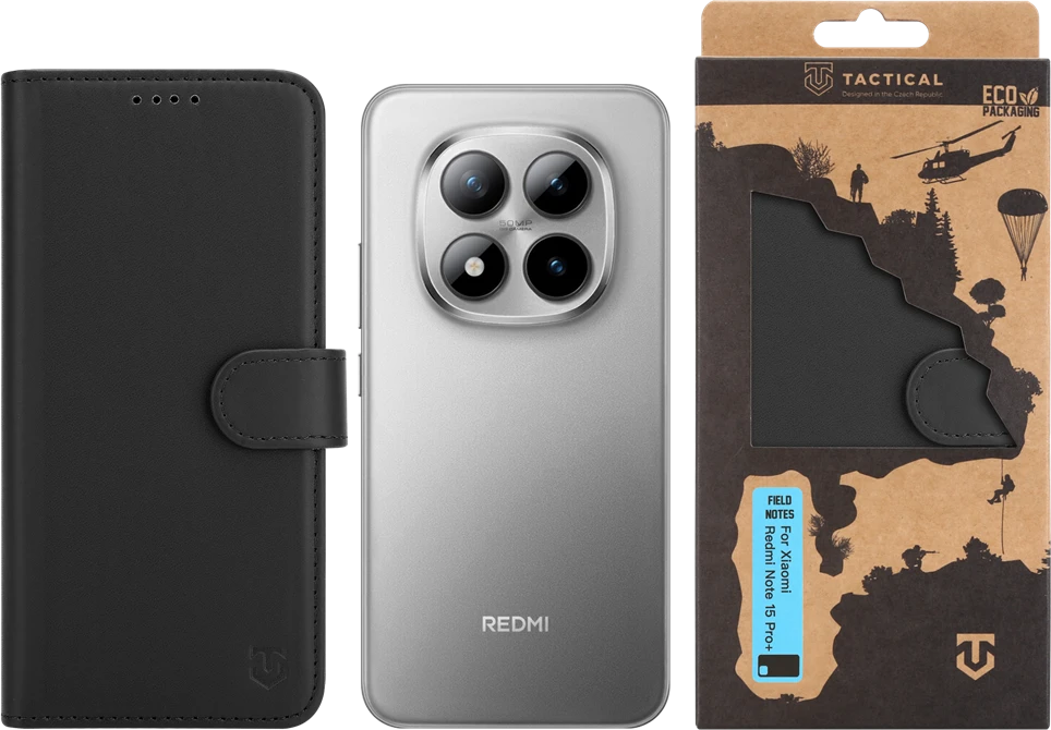 Tactical Field Notes dėklas skirtas Xiaomi Redmi Note 15 Pro+ juodos spalvos