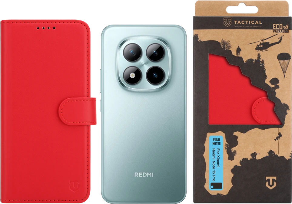 Tactical Field Notes dėklas skirtas Xiaomi Redmi Note 15 Pro raudonos spalvos