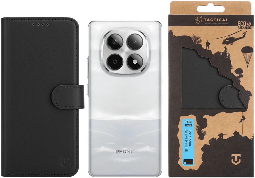 Tactical Field Notes dėklas skirtas Xiaomi Redmi Note 15 4G/5G juodos spalvos