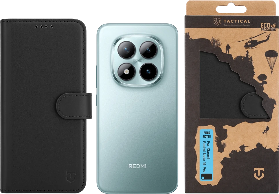 Tactical Field Notes dėklas skirtas Xiaomi Redmi Note 15 Pro juodos spalvos
