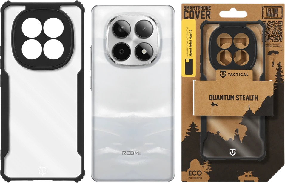 Tactical Quantum Stealth dėklas skirtas Xiaomi Redmi Note 15 5G Clear/juodos spalvos