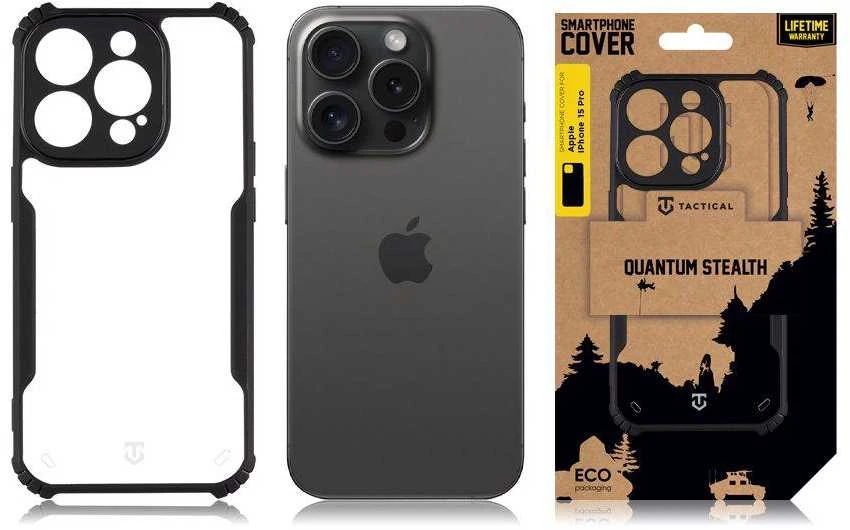 Dėklas Tactical Quantum Stealth dangtelis, skirtas Apple iPhone 15 Pro Max skaidrus/juodas