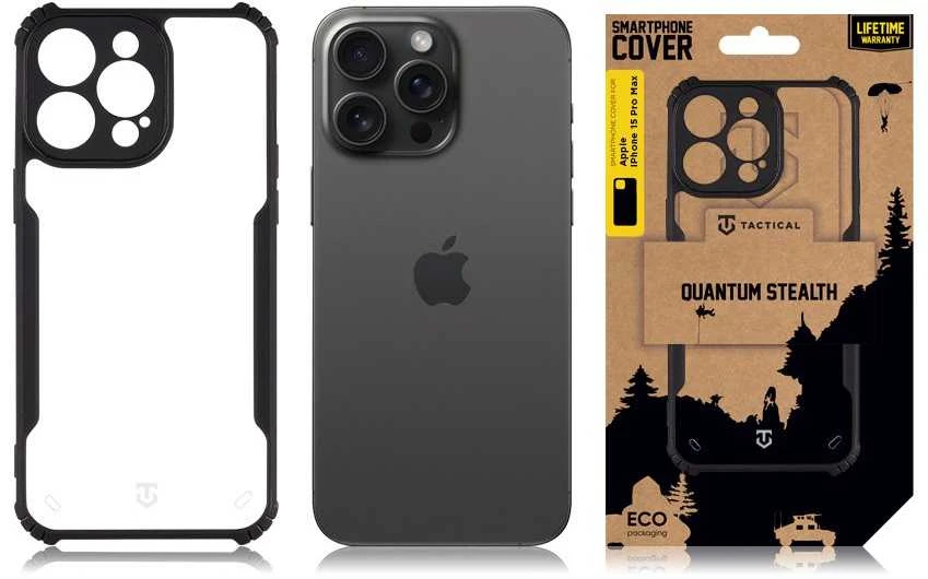 Dėklas Tactical Quantum Stealth dangtelis, skirtas Apple iPhone 15 Pro skaidrus/juodas
