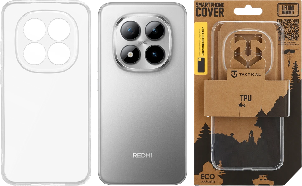 Tactical TPU dėklas skirtas Xiaomi Redmi Note 15 Pro+ skaidrus