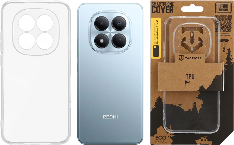 Tactical TPU dėklas skirtas Xiaomi Redmi Note 15 Pro 4G skaidrus