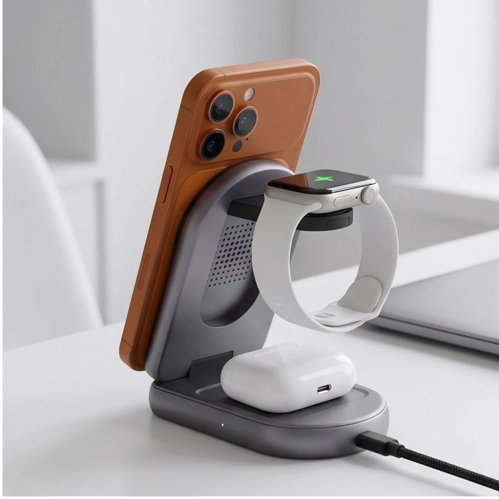 Tech-Protect A53 3IN1 MAGNETINIS MagSafe BELAIDIS ĮKROVIKLIS 25W QI2.2 TAMSIAI PILKAS