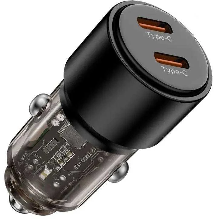 „Tech Protect CC03“ 2 prievadų PD100W automobilinis įkroviklis - juodas
