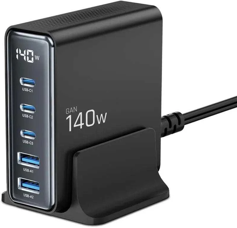 Tech-Protect DC140W-GAN 5 PORT PD140W/QC3.0 įkrovimo stotis - Juodas