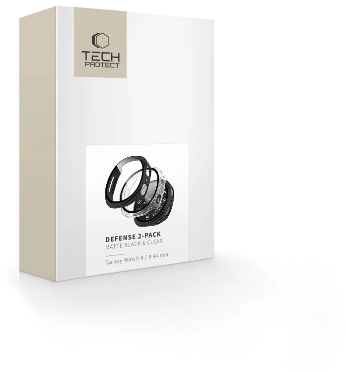 Tech-Protect DEFENSE 2-PACK SAMSUNG Samsung Galaxy WATCH 8 / 9 (44 MM) MATINIS Juodas & SKAIDRUS