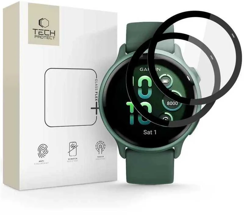 „Tech-Protect Glass Flex+“ 2 hibridinių stiklų pakuotė, skirta „Garmin Vivoactive 6“ – juodos spalvos