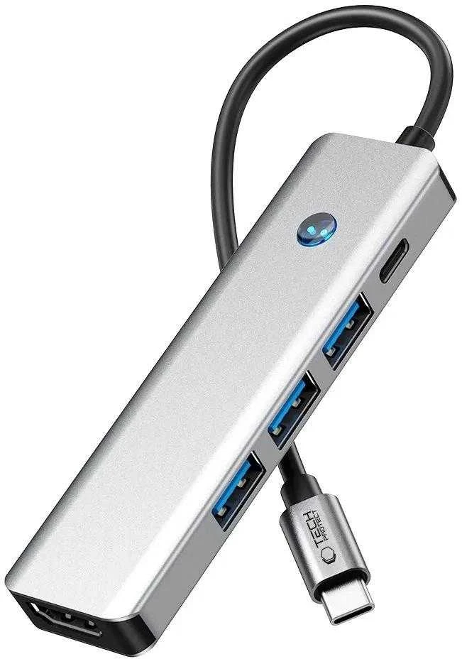 Tech-Protect HB01 HUB Adapteris 5in1 USB-C + USB3.0 + HDMI 4K 60Hz + PD100W - pilka