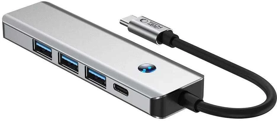 Tech-Protect HB01 HUB Adapteris 5in1 USB-C + USB3.0 + HDMI 4K 60Hz + PD100W - pilka