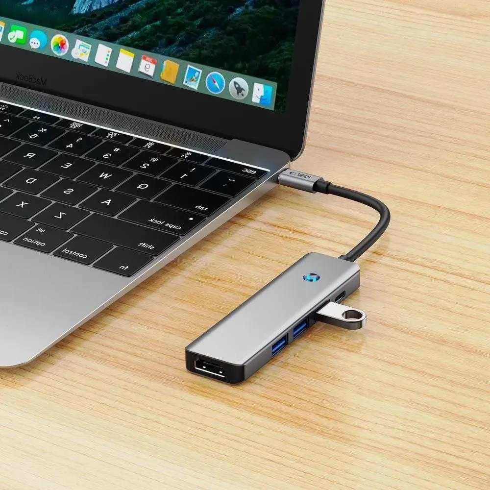 Tech-Protect HB01 HUB Adapteris 5in1 USB-C + USB3.0 + HDMI 4K 60Hz + PD100W - pilka