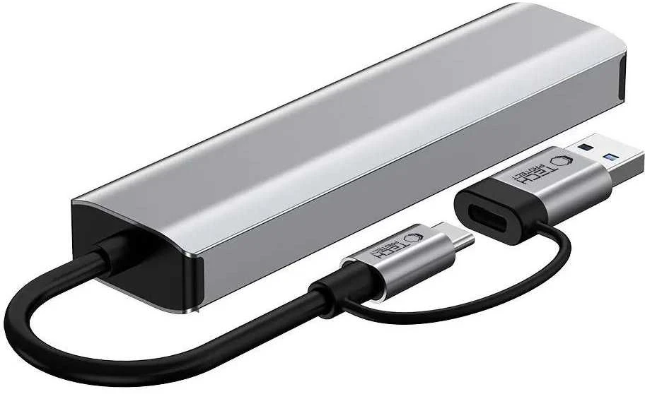 Tech-Protect HB03 HUB Adapteris 5in1 USB-C + USB2.0 + USB3.0 + RJ45 - pilka