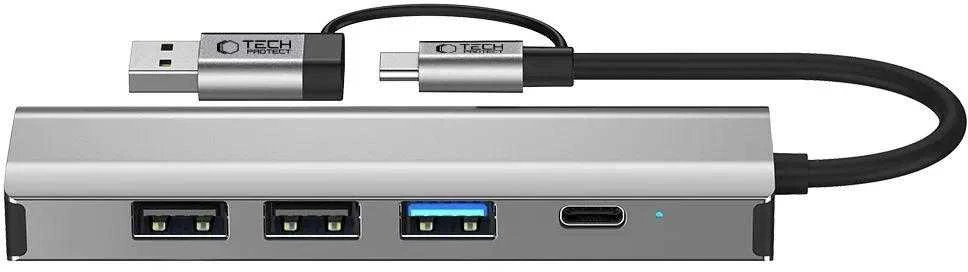 Tech-Protect HB03 HUB Adapteris 5in1 USB-C + USB2.0 + USB3.0 + RJ45 - pilka