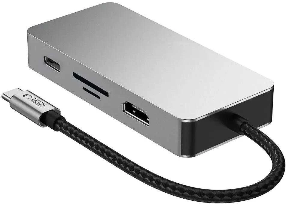 Tech-Protect HB05 HUB 9in1 USB-C + USB2.0 + USB3.0 + HDMI 4K 60HZ + SD / TF + PD100W + RJ45 adapteris - pilka