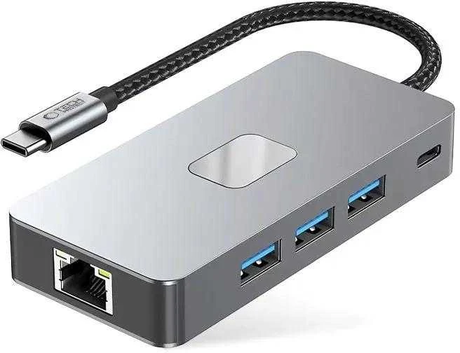 Tech-Protect HB05 HUB 9in1 USB-C + USB2.0 + USB3.0 + HDMI 4K 60HZ + SD / TF + PD100W + RJ45 adapteris - pilka