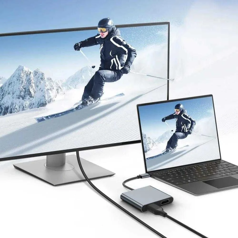 „Tech-Protect HB08 4in1“ USB-C + USB2.0 + 2 x HDMI 4K 60HZ adapteris - pilka
