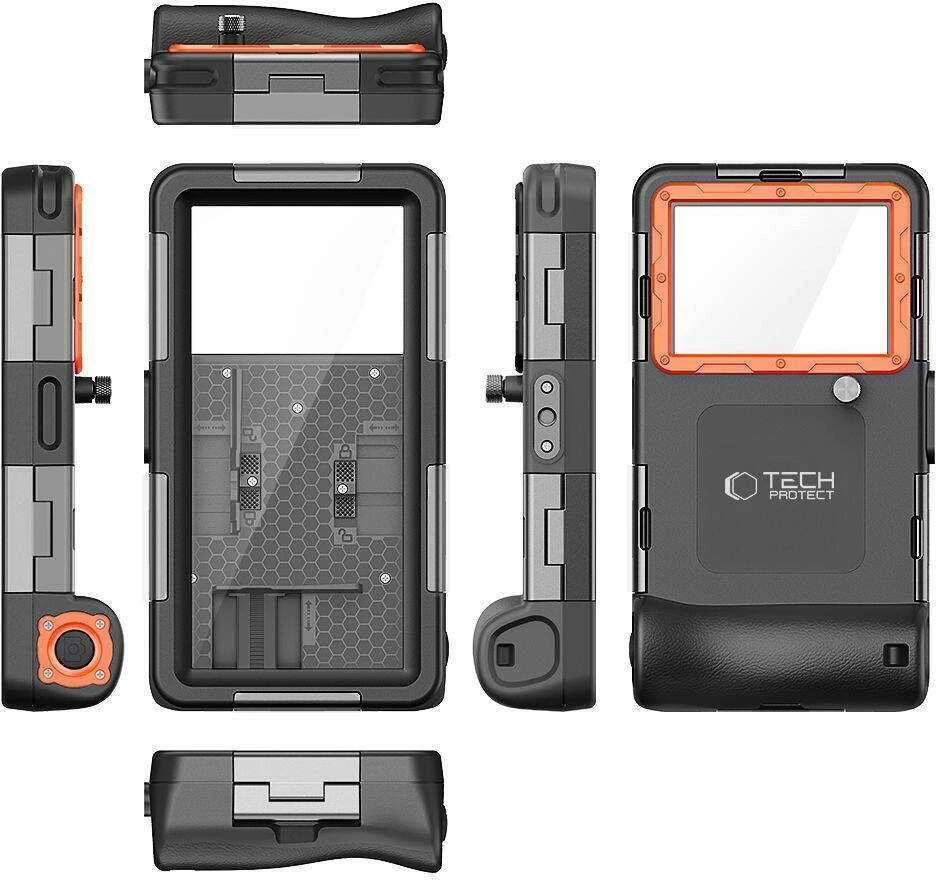 Tech-Protect IPX8 Diving Atsparus vandeniui Case Universal dėklas telefonui juodos spalvos & oranžinis