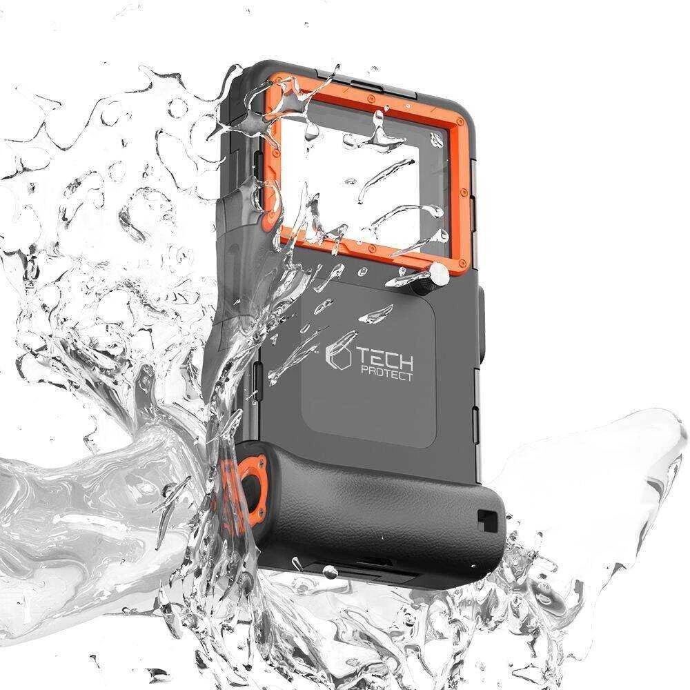 Tech-Protect IPX8 Diving Atsparus vandeniui Case Universal dėklas telefonui juodos spalvos & oranžinis
