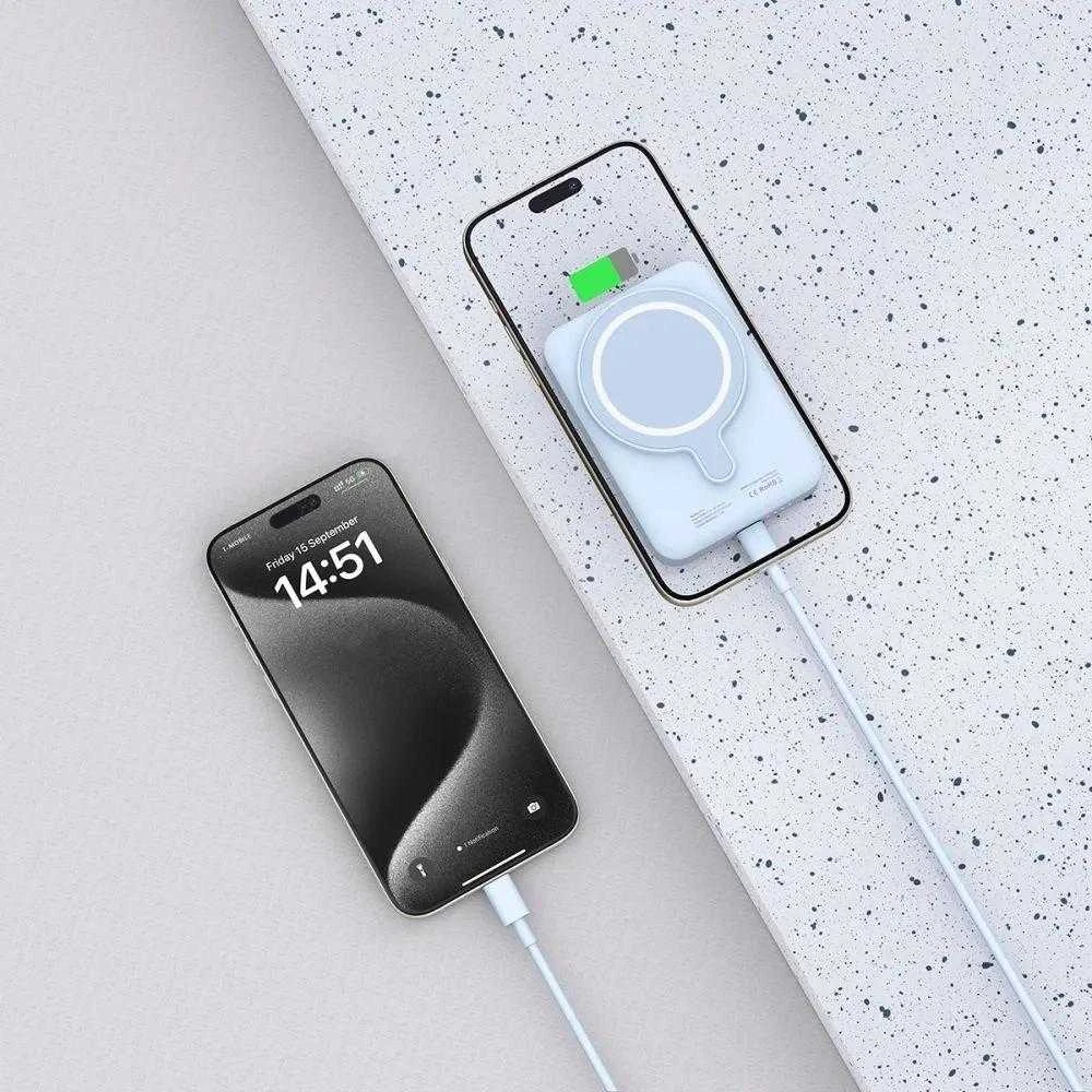 Tech-Protect LifeMag PB11 Powerbank su MagSafe 10000mAh 15W USB-C port – mėlynos spalvos + USB-C kabelis
