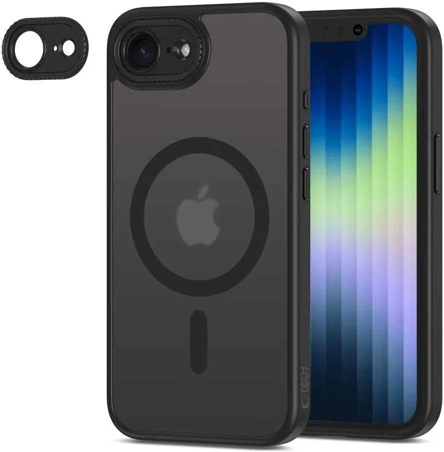 „Tech-Protect MagCam MagSafe“ dėklas, skirtas „iPhone 16e / 17e“ – matinis juodas