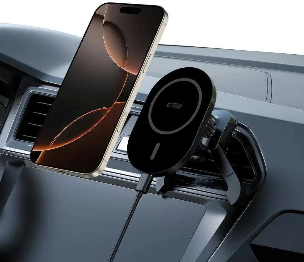 „TECH-PROTECT MM15W-V6“ magnetinis „MagSafe“ stabilus automobilio laikiklis, belaidis įkroviklis, 15 W, Juodas/Juodas