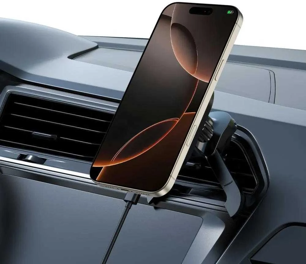 „TECH-PROTECT MM15W-V6“ magnetinis „MagSafe“ stabilus automobilio laikiklis, belaidis įkroviklis, 15 W, Juodas/Juodas