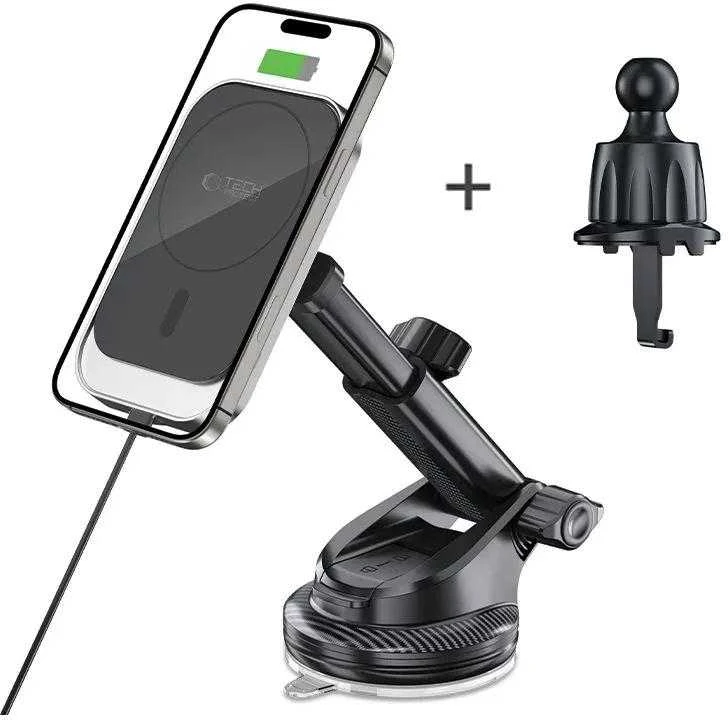 Tech-Protect MM15W-V9 automobilinis laikiklis su MagSafe prietaisų skydeliui ir oro ventiliacija 15W - Juodas