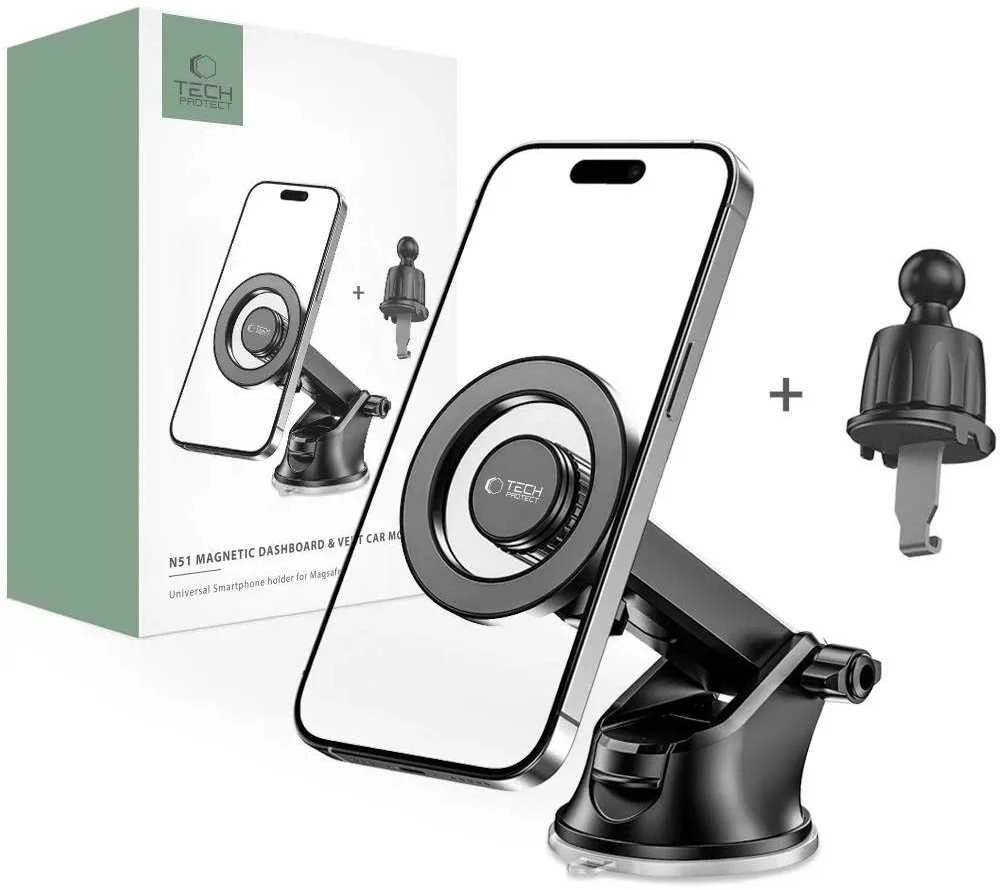Tech-Protect N51 automobilinis telefono laikiklis su MagSafe for Cockpit/Air Vent – juodos spalvos