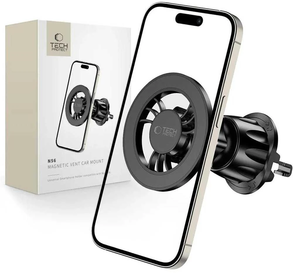 Tech-Protect N56 magnetinis automobilinis telefono laikiklis su MagSafe oro grotelėms – juodos spalvos