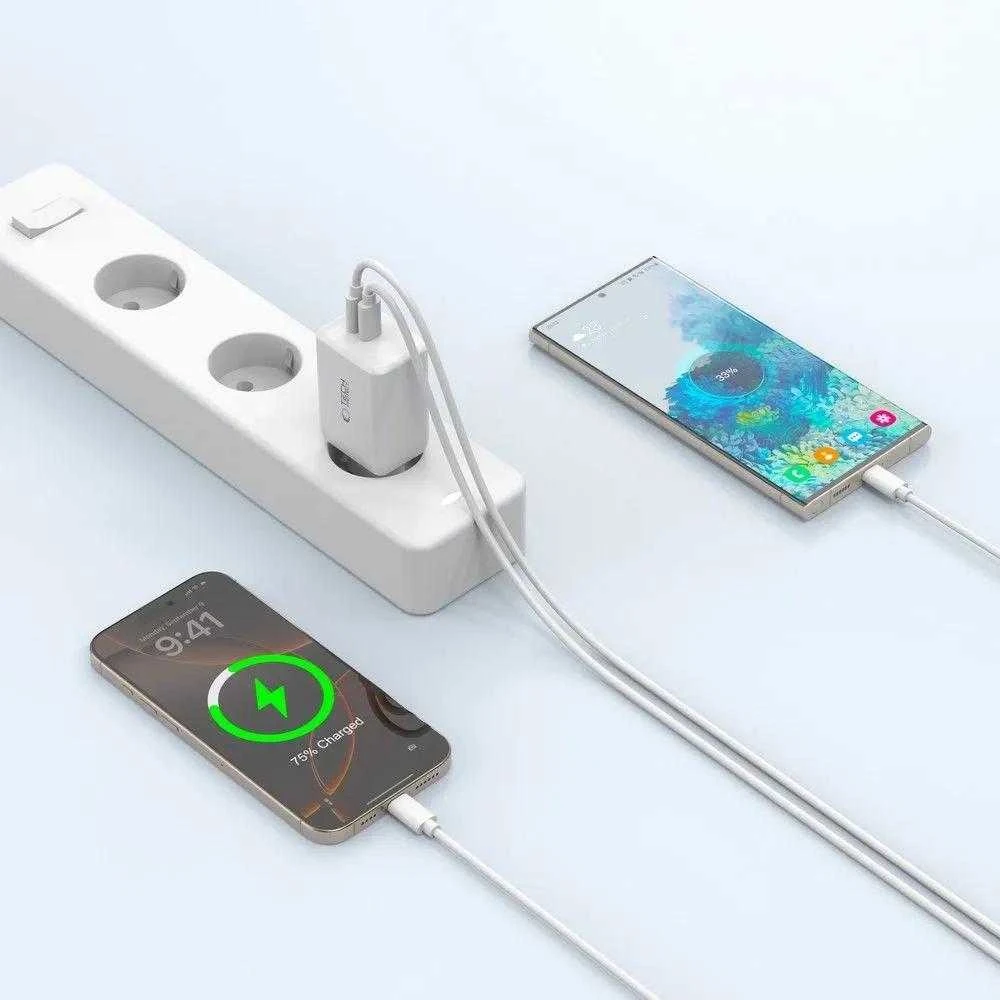 Tech-Protect NC45W-GAN 2-PORT PD45W pakrovėjas - Baltas