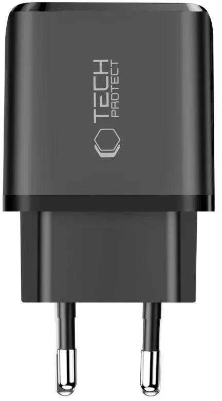 „Tech-Protect NCA20 PD 20W / QC3.0 USB-A / USB-C“ sieninis įkroviklis - juodas