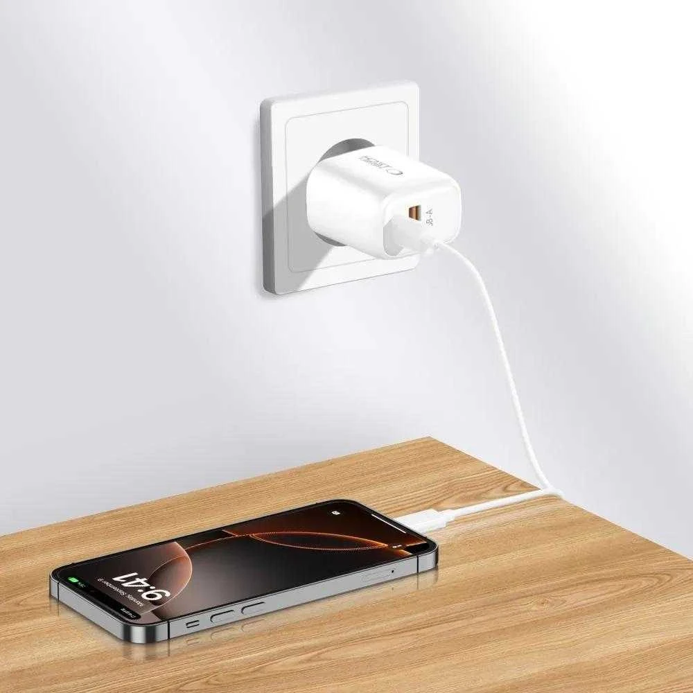 „Tech-Protect NCA20 PD 20W QC3.0 USB-A / USB-C“ sieninis įkroviklis - Baltas
